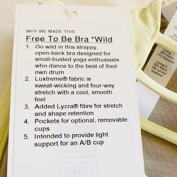 Free to be Bra Wild zest light yellow lululemon - Picture 4 of 5